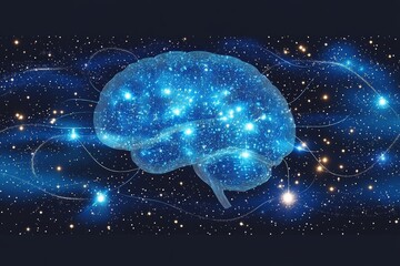 Poster - Exploring the connection between the human brain and the universe through a cosmic illustration at night