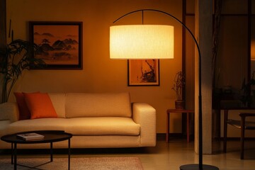 Aufkleber - Cozy living room with warm lighting and modern decor creates an inviting atmosphere for relaxation and socializing