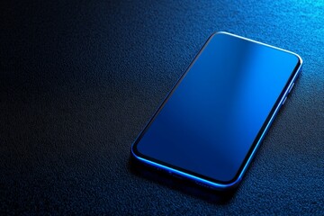 Aufkleber - Modern smartphone resting on a textured dark surface illuminated by blue light at night