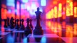 © RONNY - Chess king stands poised on a vibrant, neon-lit board
