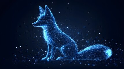 Aufkleber - A fox as a constellation of light. Its elegant form is composed of interconnected lines and points, creating a sense of mystery and wonder. Animal star constellation. Sky zodiac horoscope background