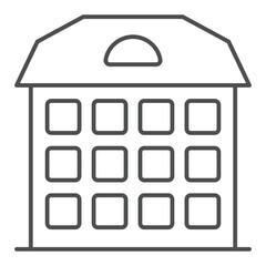 Poster - High rise cottage building thin line icon, housing market concept. Vector graphics. Skyscraper sign on white background, outline style icon for mobile or web design.