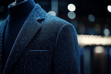 Aufkleber - Sparkling dark blazer displayed on a mannequin at an upscale fashion event in a modern venue