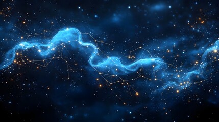 Poster - A mesmerizing digital artwork depicting a vibrant nebula, resembling a river of light winding through a field of stars. A sense of wonder of Animal star constellation. Sky zodiac horoscope background
