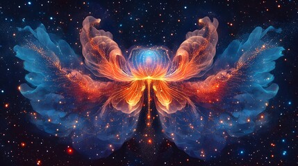Poster - A vibrant digital artwork depicting a cosmic butterfly nebula. Swirling colors and cosmic dust create a mesmerizing scene. Animal star constellation. Sky zodiac horoscope background