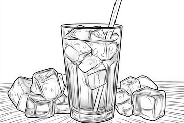 Aufkleber - Refreshing drink with ice cubes in a glass on a wooden table