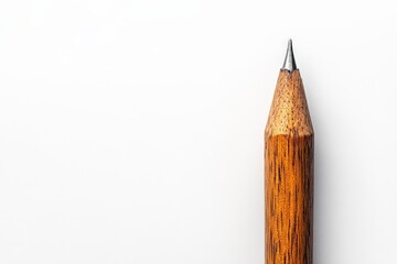 Poster - Detailed close-up of a sharpened wooden pencil resting at an angle on a blank white surface