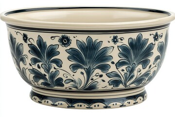 Poster - Decorative ceramic planter showcasing intricate floral patterns in blue and cream colors for home decor