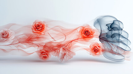 Poster - Flowing elegance skull surrounded by roses abstract art installation studio setting ethereal viewpoint