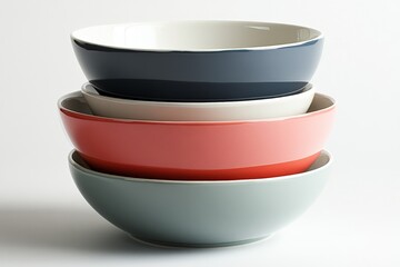 Fototapete - Stack of colorful ceramic bowls in various sizes on a plain backdrop