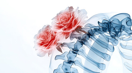 Poster - Artistic fusion of anatomy and nature x-ray of a spine with roses studio digital artwork minimalistic conceptual