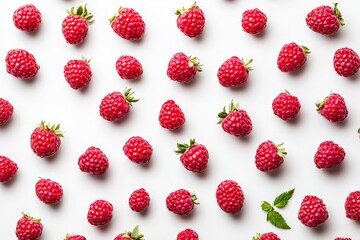 Aufkleber - Fresh red raspberries scattered on a light background creating a vibrant and appealing display