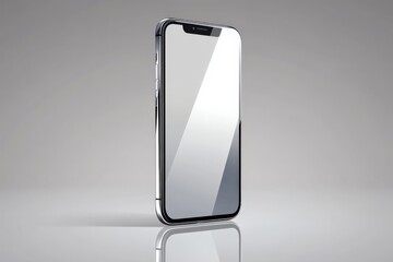 Poster - New smartphone model on display with a sleek design and polished surface in a minimalistic setting