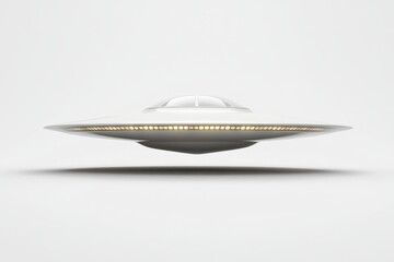 Poster - UFO hovering in a neutral gray background showcasing futuristic design and smooth contours
