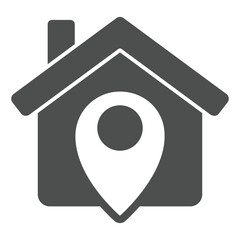 Poster - house with location pin solid icon, housing market concept. vector graphics. cottage building on map