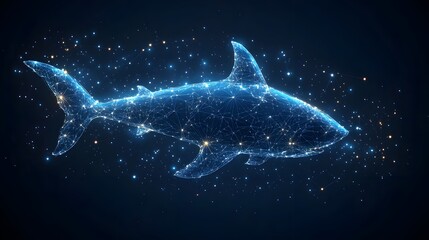 Poster - A stunning digital artwork depicting a shark formed from constellations and lines of light. A modern abstract creation. Animal star constellation. Sky zodiac horoscope background. Celestial Shark