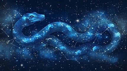 Poster - A mesmerizing cosmic snake formed by stars and constellations in deep space. A digital art piece blending fantasy and astronomy. Animal star constellation. Sky zodiac horoscope Celestial Serpent