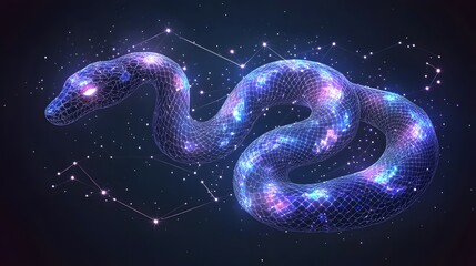 Aufkleber - Digital art of a glowing snake in space, surrounded by constellations. Cosmic and mystical. Animal star constellation. Sky zodiac horoscope background