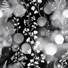 Poster - Floral patterns with white illustrations on a dark background create a modern aesthetic for various design projects