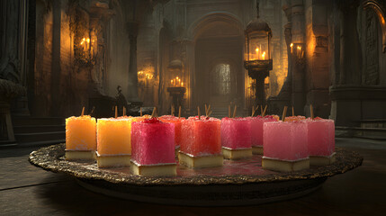 Poster - A collection of beautifully lit candles set on a table creating a warm and inviting atmosphere for parties and special occasions.