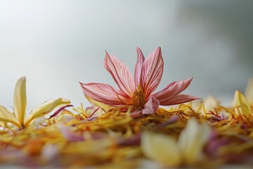 Poster - Vibrant pink and yellow flowers arranged beautifully on a soft background during a serene afternoon