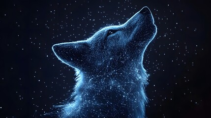 Aufkleber - A digital art piece of a wolf howling at the night sky, glowing with celestial particles. Animal star constellation. Sky zodiac horoscope background. Celestial Wolf