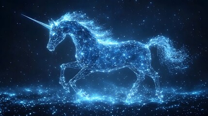Poster - A stunning digital depiction of a unicorn, radiating celestial light. Mystical and magical. Animal star constellation. Sky zodiac horoscope background. Celestial Unicorn