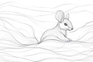 Poster - Detailed sketch of a mouse amidst flowing lines representing wind and movement in a serene setting