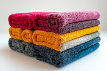 Aufkleber - Soft and colorful towels stacked neatly in a bright setting for a fresh and vibrant bathroom look