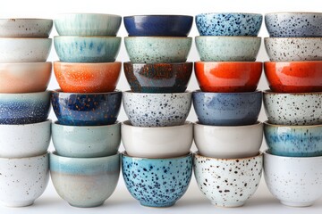 Aufkleber - Display of colorful ceramic bowls arranged in an artistic pattern showcasing different designs and textures in bright lighting