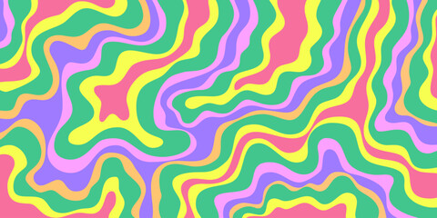 Poster - Abstract Geometric Wavy Background. Cool Funky Art Vector Design. Groovy Trippy Hippy Pattern. Psychedelic Y2k Texture. Retro Fun Bg.