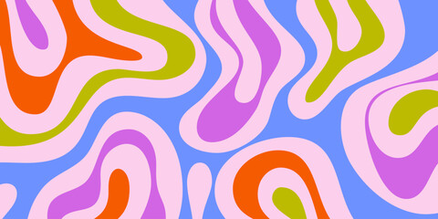 Poster - Abstract Trippy Hand Drawn Groovy Pattern Vector Design. Fun Vintage Y2k Wavy Texure. Curvy Psychedelic Background.