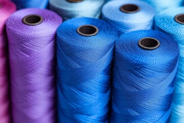 Aufkleber - Colorful spools of thread arranged in a row for sewing and crafting activities in a creative workspace