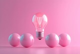 minimalizm, żarówka, świecąca żarówka, zgaszone żarówki, tło różowe, koncepcja kreatywności, innowacje, kreatywne myślenie, pomysł, inspiracja, symbol sukcesu, inteligencja, światło, nowoczesny design