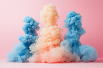 Poster - Colorful smoke clouds rise against a pink backdrop creating a vibrant, dreamy atmosphere for artistic expression