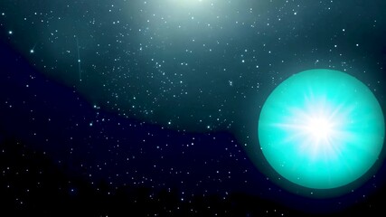 Wall Mural - Sparkling Stars on Dark Blue Sky with Glowing Sphere