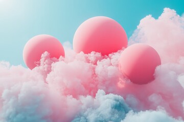 Aufkleber - Colorful spheres float above fluffy clouds during a bright day
