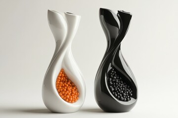Poster - Elegant ceramic vases showcasing contrasting colors and textures for modern home decor