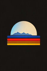 Poster - Dreamy minimalist ellipse softly animated with pulsing horizontal stripes of rich reds, vibrant