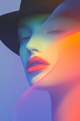 Poster - Ethereal, minimalist portrait featuring a dreamy close-up of a womanâ€™s serene expression,