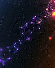 Poster - Minimalist geometric network featuring vibrant neon lines connecting luminous glowing nodes,