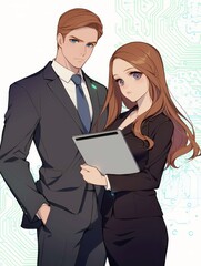 Poster - Professional Business Team with Technology Background in Business Attire