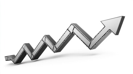 Poster - Metallic upward trend arrow representing growth in business, set against a clean white background for clarity