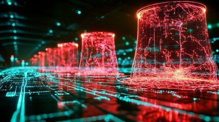 Aufkleber - Futuristic depiction of glowing structures with energy transfer visualized