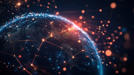 Poster - Stunning view of Earth from space with glowing network connections
