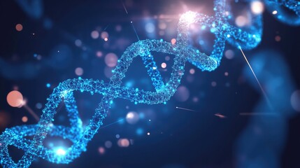 Poster - A vibrant, abstract representation of a DNA double helix with glowing particles and a cosmic background
