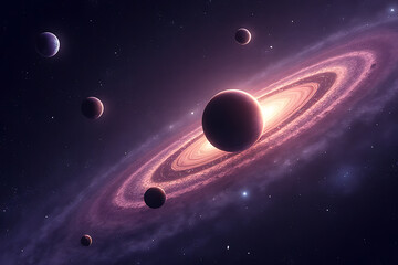 Wall Mural - Exploration of cosmic planets outer space digital art galactic environment dramatic viewpoint