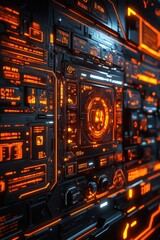 Wall Mural - futuristic sci-fi space station with orange lights