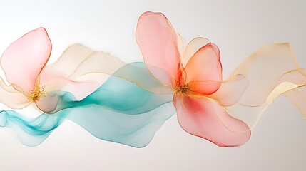 Poster - Artistic rendering of ethereal flowers and flowing transparent ribbons