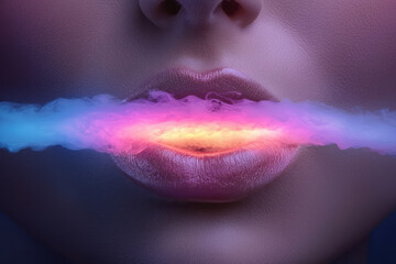 Aufkleber - A woman whose voice is visually represented as colorful smoke flowing from her lips, symbolizing